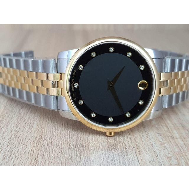 Movado Museum Classic Diamonds Black Dial Two Tone Steel Strap Watch For Men - 0606879
