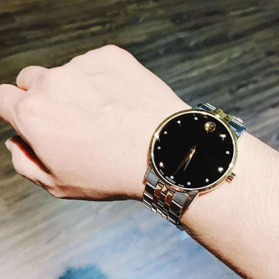 Movado Museum Classic Diamonds Black Dial Two Tone Steel Strap Watch For Men - 0606879