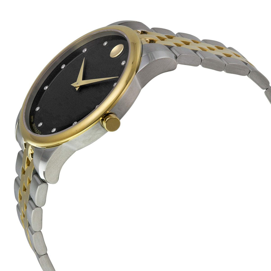 Movado Museum Classic Diamonds Black Dial Two Tone Steel Strap Watch For Men - 0606879