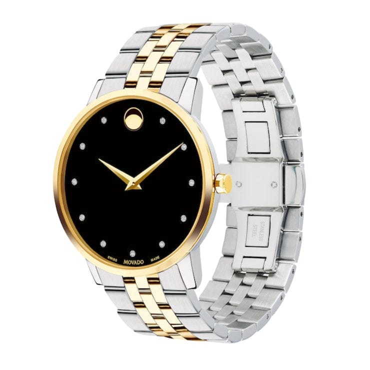 Movado Museum Classic Diamonds Black Dial Two Tone Steel Strap Watch For Men - 0606879