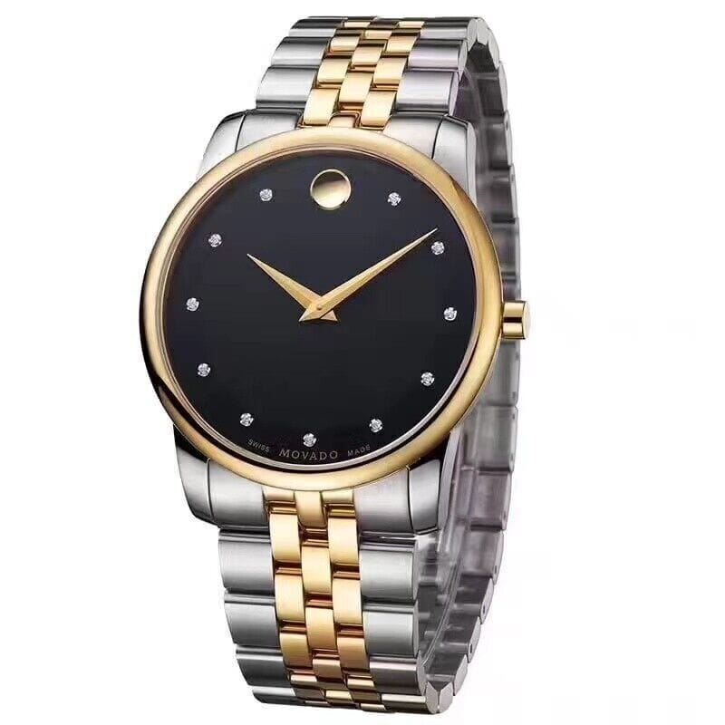 Movado Museum Classic Diamonds Black Dial Two Tone Steel Strap Watch For Men - 0606879