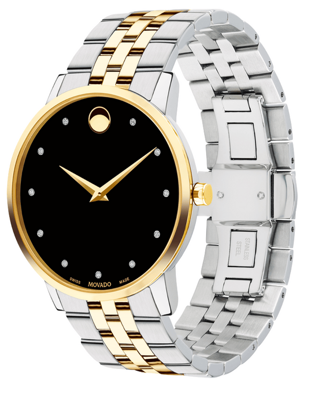 Movado Museum Classic Diamonds Black Dial Two Tone Steel Strap Watch for Men - 0607202