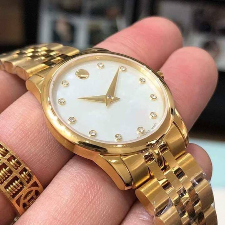 Movado Museum Classic Diamonds Mother of Pearl Dial Gold Steel Strap Watch For Women - 0606998