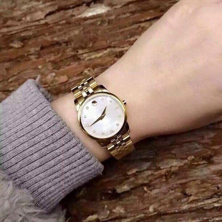 Movado Museum Classic Diamonds Mother of Pearl Dial Gold Steel Strap Watch For Women - 0606998