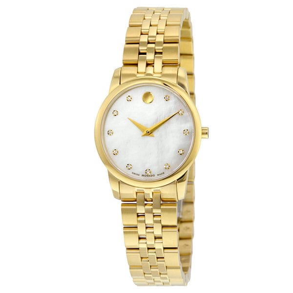 Movado Museum Classic Diamonds Mother of Pearl Dial Gold Steel Strap Watch For Women - 0606998