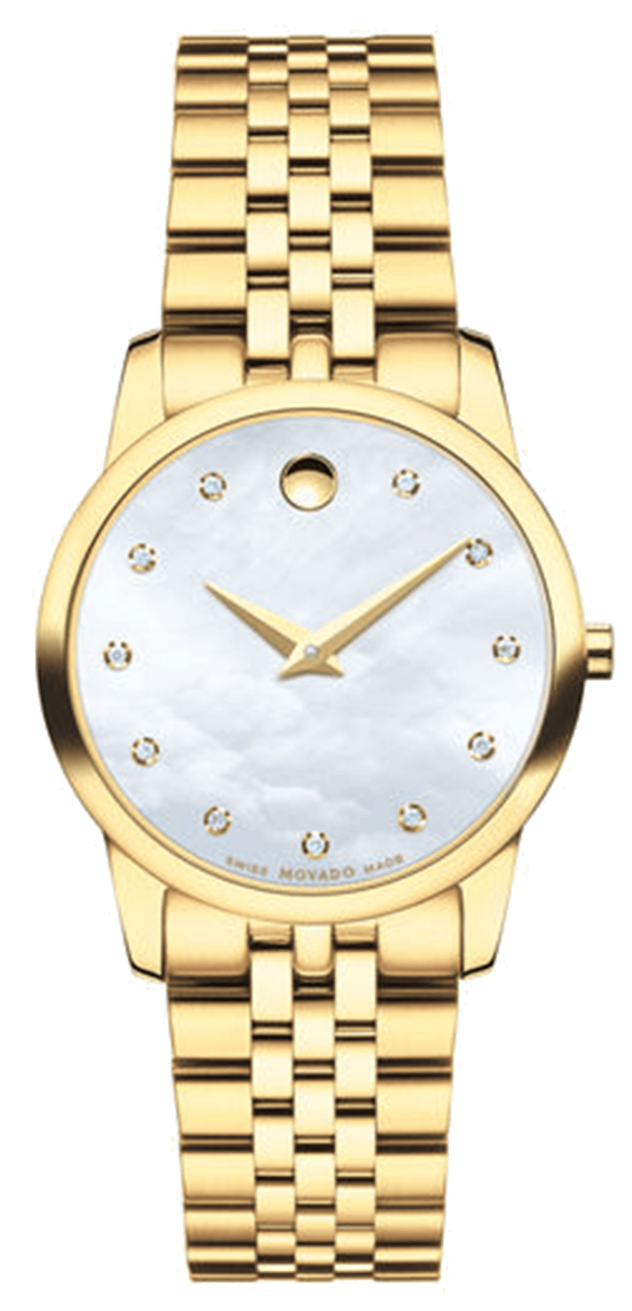 Movado Museum Classic Diamonds Mother of Pearl Dial Gold Steel Strap Watch For Women - 0606998