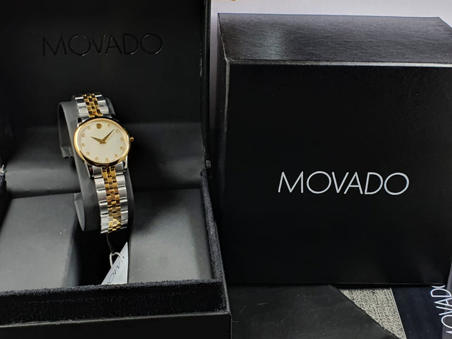 Movado Museum Classic Diamonds Mother of Pearl Dial Two Tone Steel Strap Watch For Women - 0606613