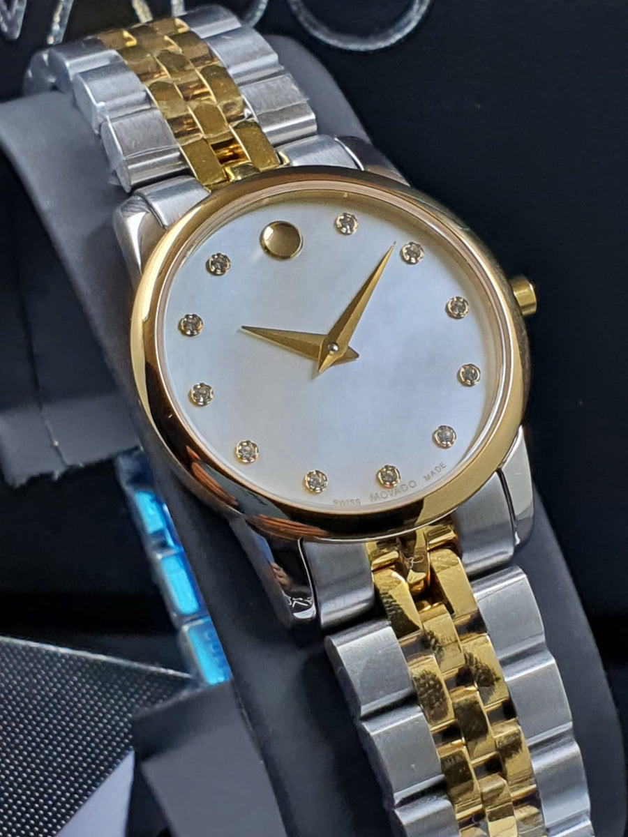 Movado Museum Classic Diamonds Mother of Pearl Dial Two Tone Steel Strap Watch For Women - 0606613