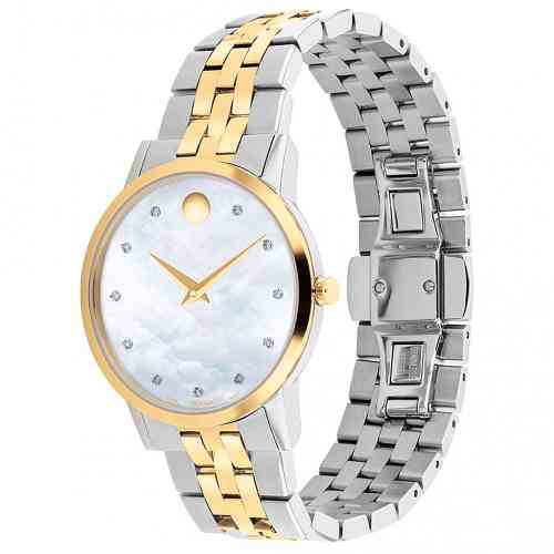 Movado Museum Classic Diamonds Mother of Pearl Dial Two Tone Steel Strap Watch For Women - 0606613