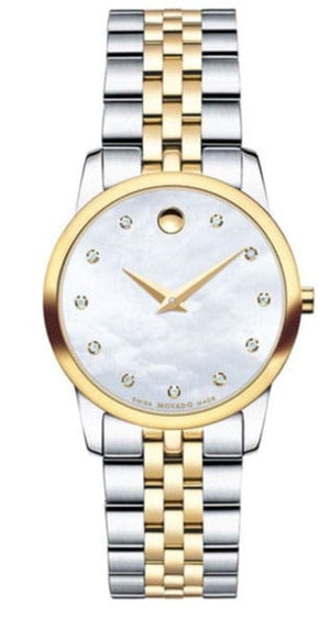 Movado Museum Classic Diamonds Mother of Pearl Dial Two Tone Steel Strap Watch For Women - 0606613