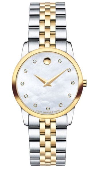 Movado Museum Classic Diamonds Mother of Pearl Dial Two Tone Steel Strap Watch For Women - 0606613
