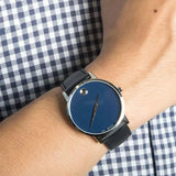 Movado Museum Classic Blue Dial Black Leather Strap Watch for Men - 0607197