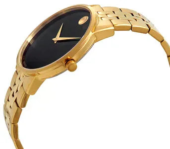 Movado Museum Classic Quartz Black Dial Gold Steel Strap Watch for Men - 0607203