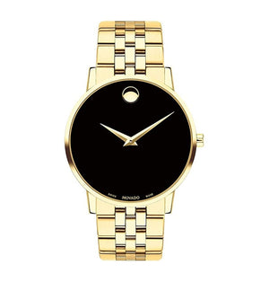 Movado Museum Classic Quartz Black Dial Gold Steel Strap Watch for Men - 0607203