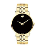 Movado Museum Classic Quartz Black Dial Gold Steel Strap Watch for Men - 0607203