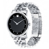 Movado Museum Diamonds Black Dial Silver Steel Strap Watch For Men - 606878