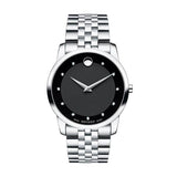 Movado Museum Diamonds Black Dial Silver Steel Strap Watch For Men - 606878