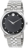 Movado Museum Diamonds Black Dial Silver Steel Strap Watch For Men - 606878
