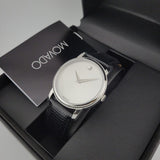 Movado Museum Quartz Silver Dial Black Leather Strap Watch For Men - 2100001