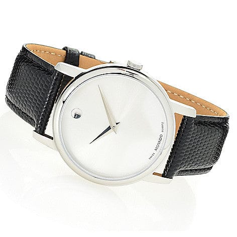 Movado Museum Quartz Silver Dial Black Leather Strap Watch For Men - 2100001