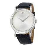 Movado Museum Quartz Silver Dial Black Leather Strap Watch For Men - 2100001