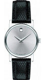 Movado Museum Silver Dial Black Leather Strap Watch For Women - 2100003