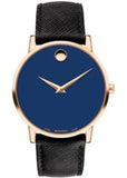 Movado Museum Sport Blue Dial Black Leather Strap Watch for Men - 0607266