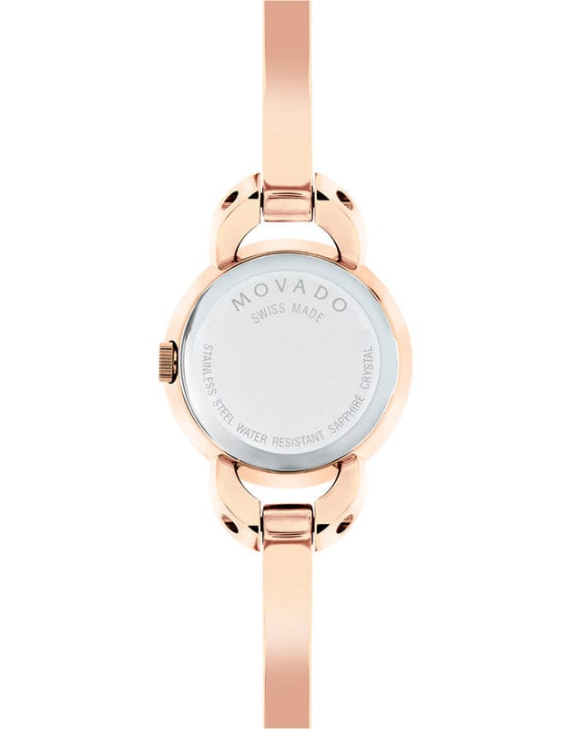 Movado Rondiro 22mm Black Dial Rose Gold Steel Strap Watch For Women - 0607065