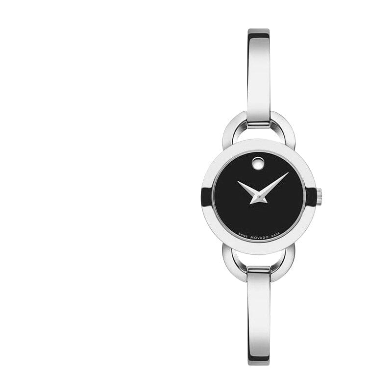 Movado Rondiro 22mm Black Dial Silver Steel Strap Watch For Women - 0606796