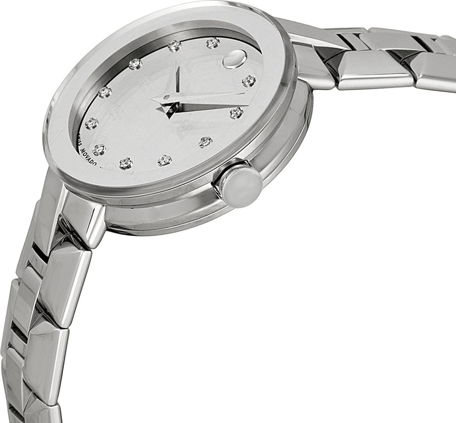 Movado Sapphire Diamonds Silver Dial Silver Steel Strap Watch For Women - 606814