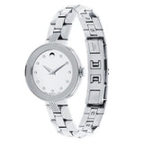 Movado Sapphire Diamonds Silver Dial Silver Steel Strap Watch For Women - 606814