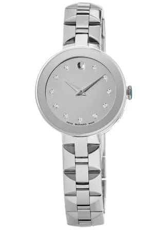 Movado Sapphire Diamonds Silver Dial Silver Steel Strap Watch For Women - 606814