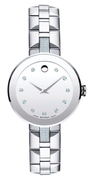 Movado Sapphire Diamonds Silver Dial Silver Steel Strap Watch For Women - 606814