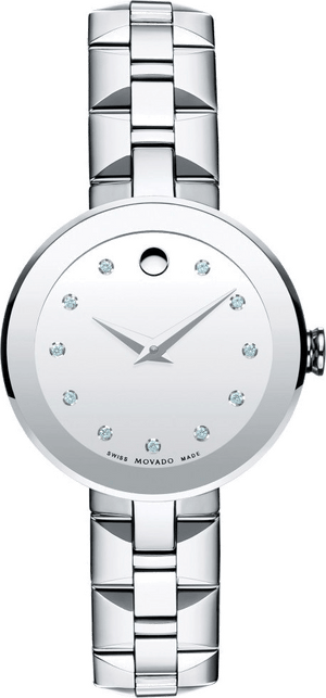 Movado Sapphire Diamonds Silver Dial Silver Steel Strap Watch For Women - 606814