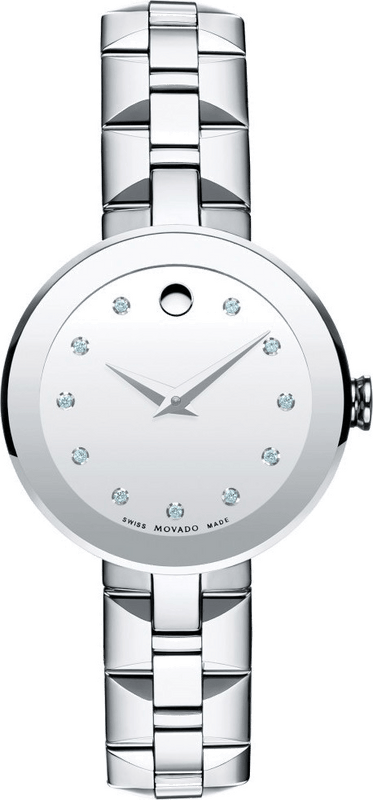 Movado Sapphire Diamonds Silver Dial Silver Steel Strap Watch For Women - 606814