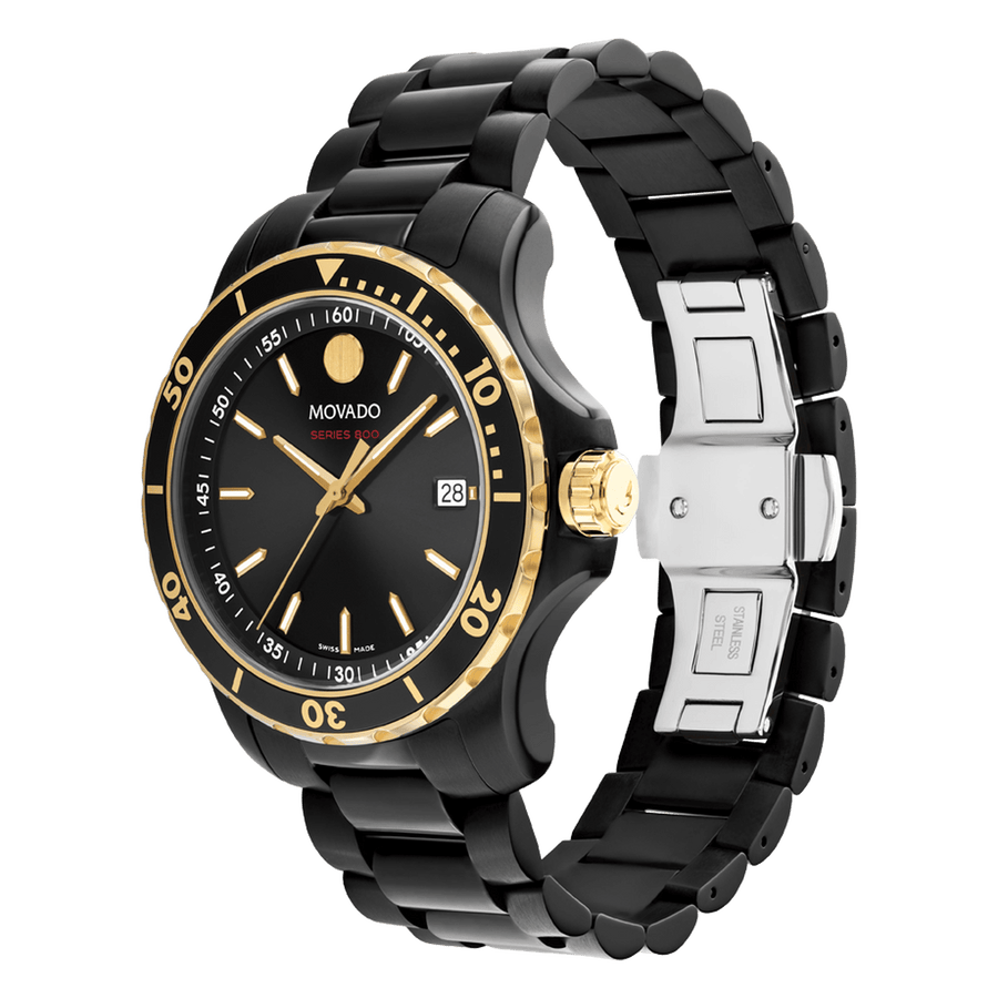 Movado Series 800 Black Dial Black Steel Strap Watch For Men - 2600161