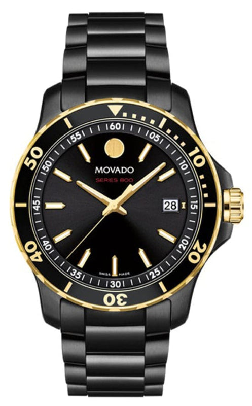 Movado Series 800 Black Dial Black Steel Strap Watch For Men - 2600161