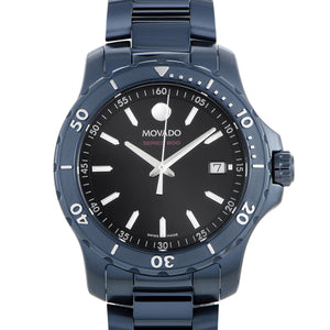 Movado Series 800 Black Dial Blue Ion Plated Steel Strap Watch for Men - 2600139