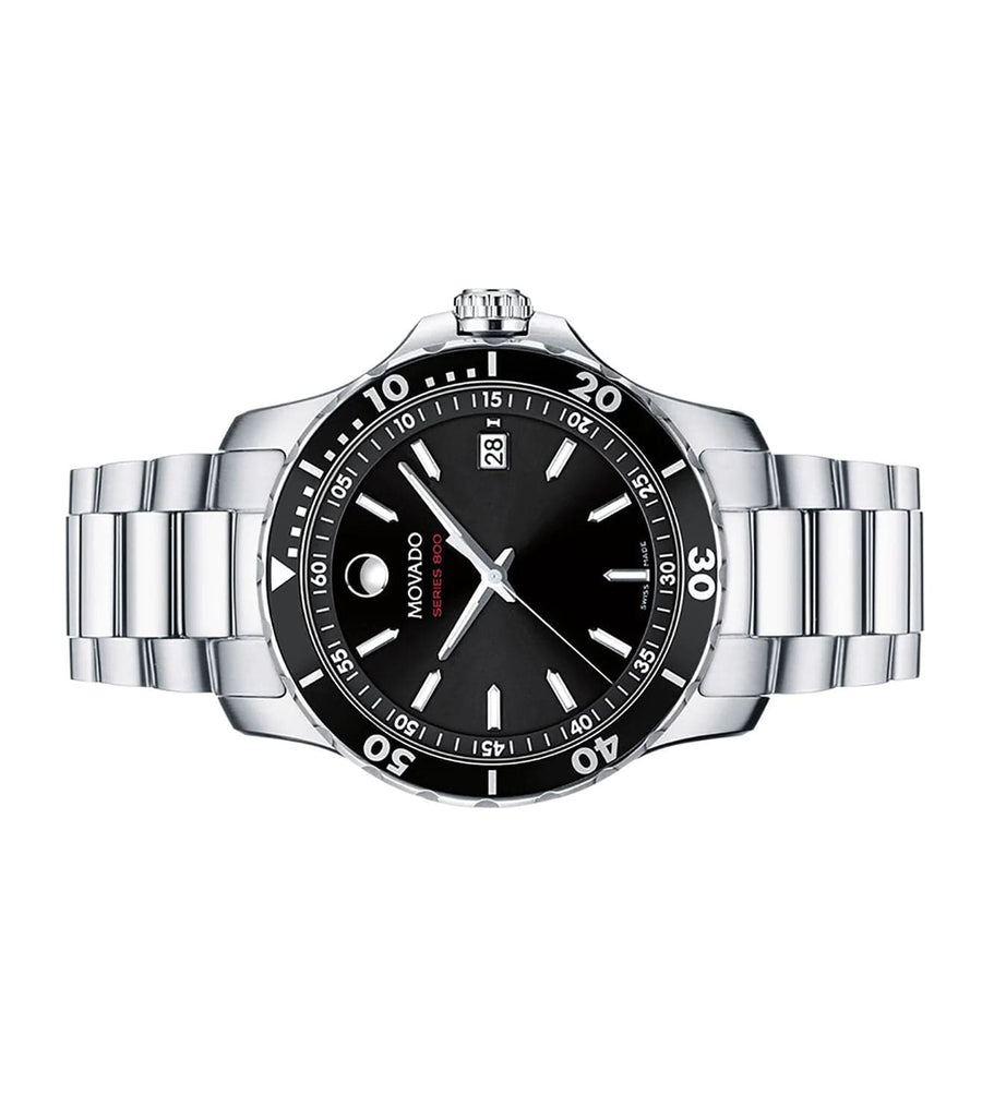 Movado Series 800 Black Dial Silver Steel Strap Watch For Men - 2600135