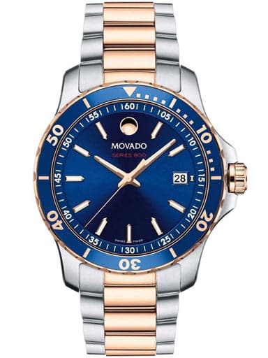 Movado Series 800 Blue Dial Two Tone Steel Strap Watch for Men - 2600149