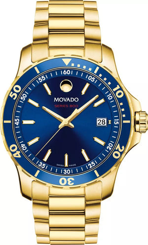 Movado Series 800 Blue Dial Gold Steel Strap Watch For Men - 2600144