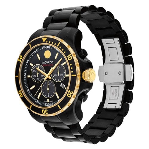 Movado Series 800 Chronograph Black Dial Black Steel Strap Watch For Men - 2600180