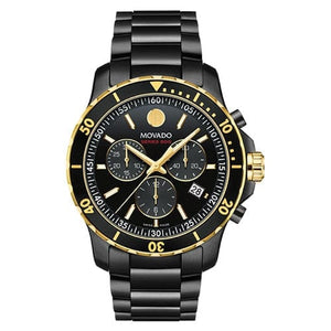 Movado Series 800 Chronograph Black Dial Black Steel Strap Watch For Men - 2600180