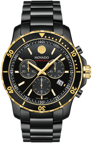 Movado Series 800 Chronograph Black Dial Black Steel Strap Watch For Men - 2600180