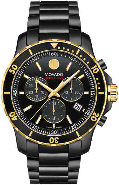 Movado Series 800 Chronograph Black Dial Black Steel Strap Watch For Men - 2600180