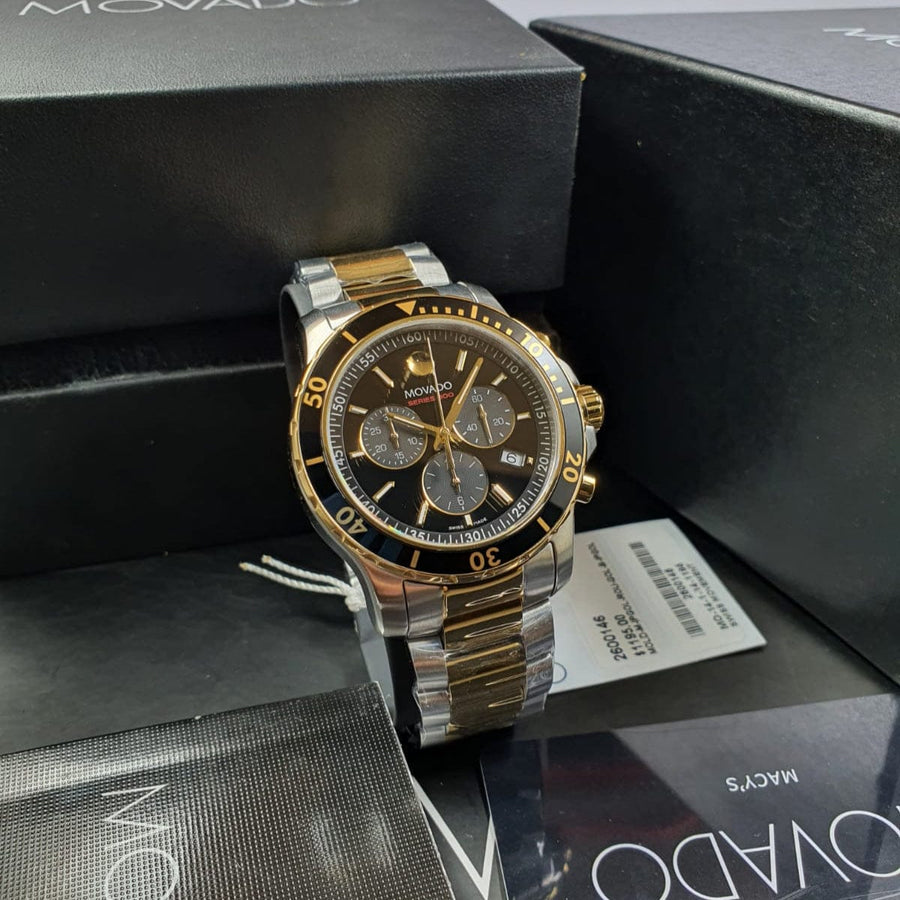 Movado Series 800 Chronograph Black Dial Two Tone Steel Strap Watch For Men - 2600146