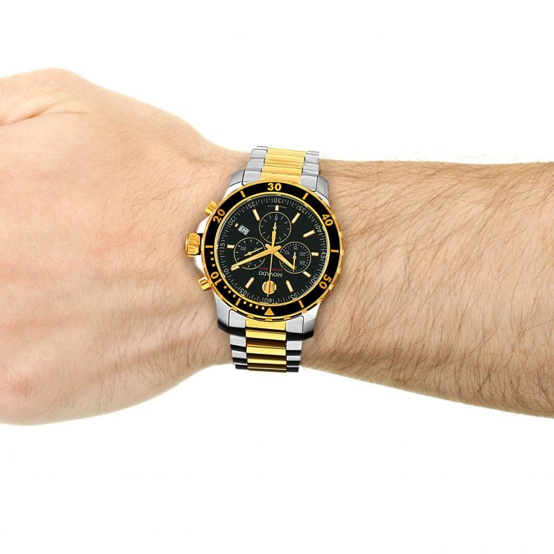 Movado Series 800 Chronograph Black Dial Two Tone Steel Strap Watch For Men - 2600146