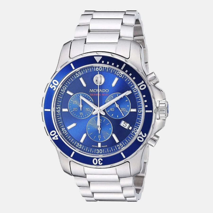 Movado Series 800 Chronograph Blue Dial Silver Steel Strap Watch For Men - 2600141