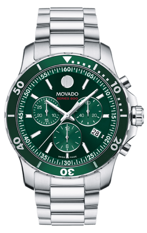 Movado Series 800 Chronograph Green Dial Silver Steel Strap Watch for Men - 2600179