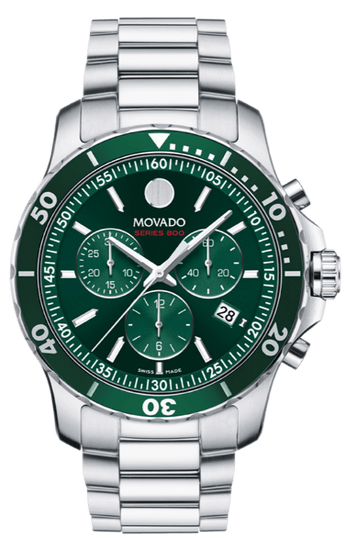 Movado Series 800 Chronograph Green Dial Silver Steel Strap Watch for Men - 2600179
